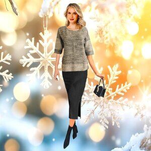 MANILA GRACE Two Tone Gray Silver Marled Texture Short Sleeve Tunic ITALY NEW